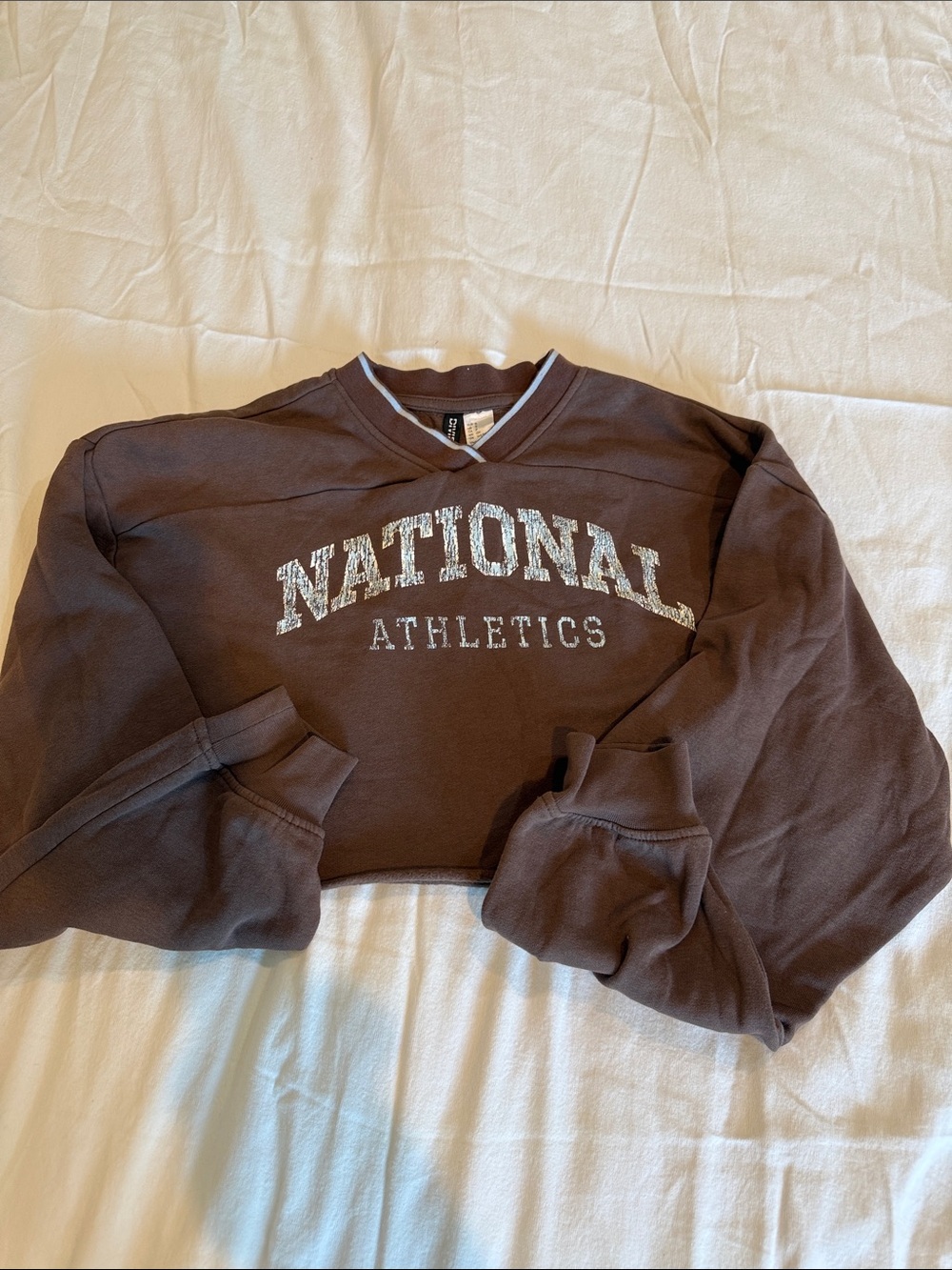 Brown 'National Athletics' Cropped Sweatshirt